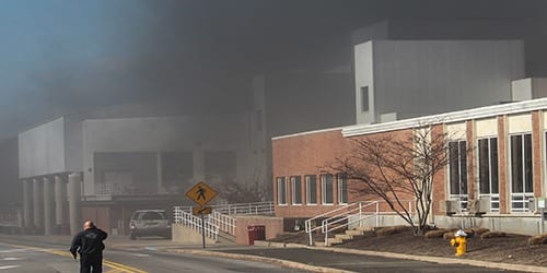 Wednesday afternoon a fire broke out at the indoor sports complex. Four fire departments showed up to the scene. The exact cause is currently unknown. (Anusha Mookherjee/ The Statesman)