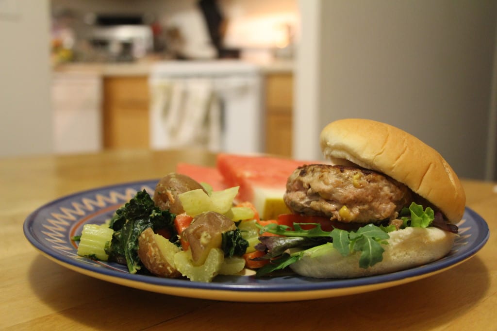 Turkey burgers with a twist can serve four to six people and is a healthier alternative on a summer classic. (GISELLE BARKLEY / THE STATESMAN)