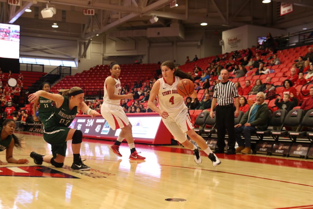 Christa Scognamiglio (above) scored 16 points and made 9 rebounds in the Seawolves first and only game in the WBI against Siena. BASIL JOHN / THE STATESMAN