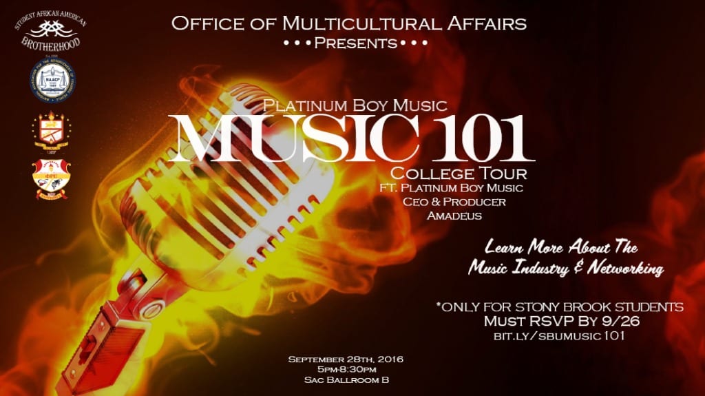 A flyer for the Music 101 event. OFFICE OF MULTICULTURAL AFFAIRS