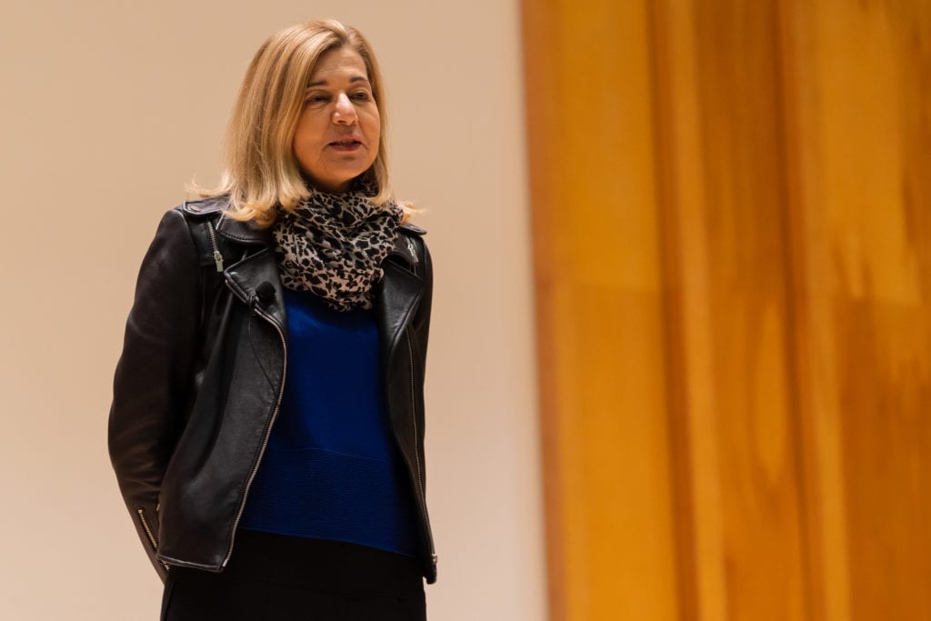 The Washington Post media columnist Margaret Sullivan during her lecture in the Student Activities Center on Tuesday, Oct. 16. Her talk was part of the School of Journalism’s “My Life As” lecture series. GARY GHAYRAT/THE STATESMAN