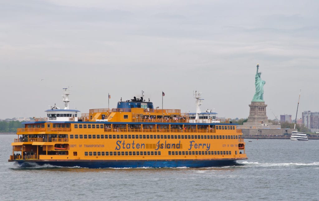 Staten Island Ferry boat, which runs between lower Manhattan and Northern Staten Island, in New York Harbor. INSAPPHOWETRUST/WIKIMEDIA COMMONS VIA CC BY SA 2.0