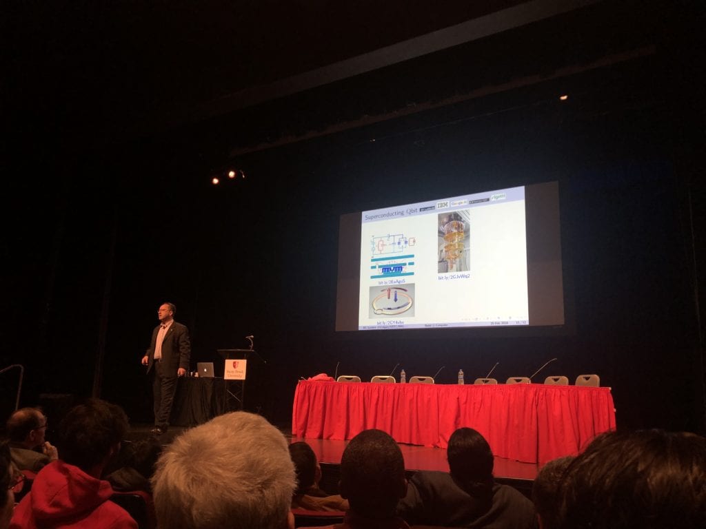 Dr. Barry Sanders speaking at the Quantum Immersion Convention on Feb. 25, 2019 in the Wang Theater. Scientists gathered at the event to discuss the future of quantum computing. SARA RUBERG/THE STATESMAN