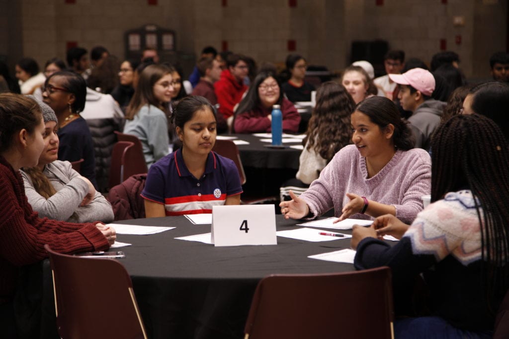 Students discussing the issue of a divided government in the United States. The community dialogue event was held by The Center for Civic Justice on Monday, Feb. 25, 2019. EMMA HARRIS/THE STATESMAN