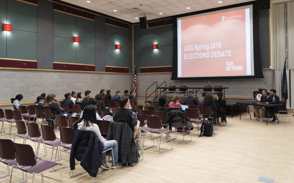 On Tuesday, March 26, USG candidates held a debate in the Student Activities Center. There are more than a half a dozen candidates are running. GARY GHAYRAT/THE STATESMAN