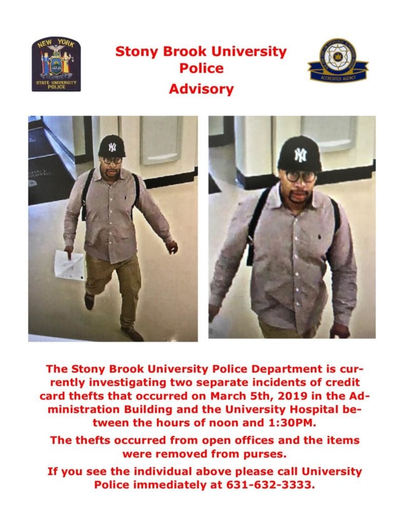 An image of a theft suspect shared by University Police Department. He is being investigated for two counts of credit card theft.  PHOTO CREDIT: UPD 