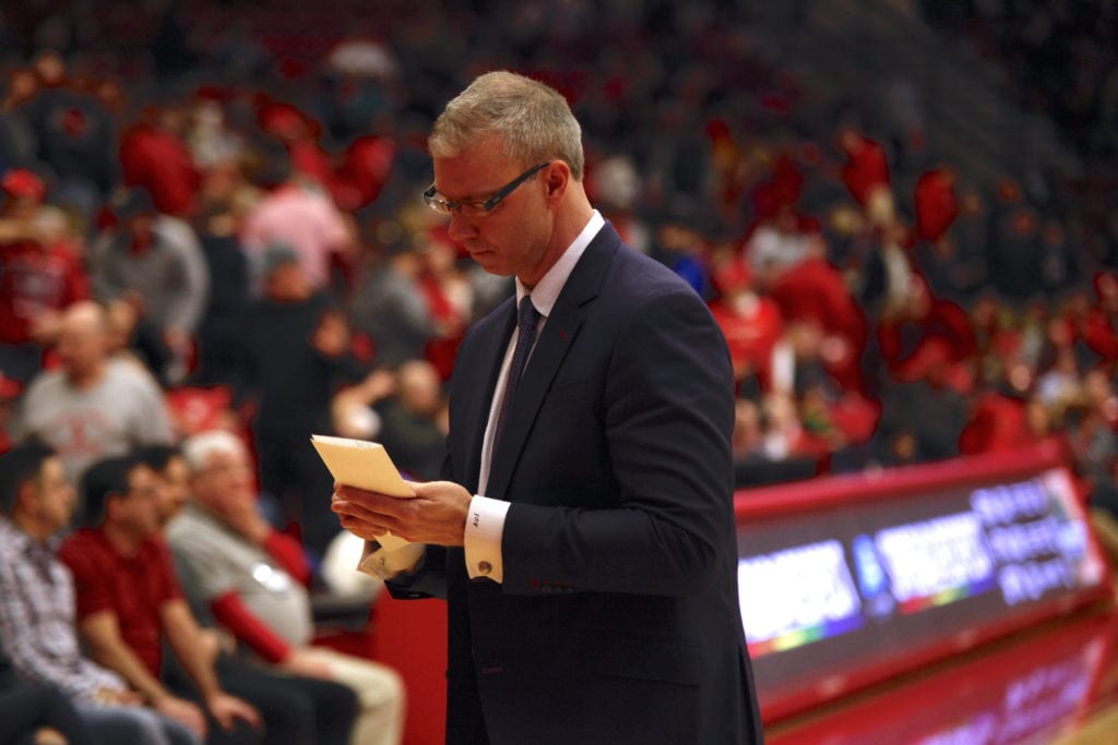 Jeff Boals during halftime of his final game as head coach of the Stony Brook Mens Basketball team on Saturday, March 9. EMMA HARRIS/THE STATESMAN