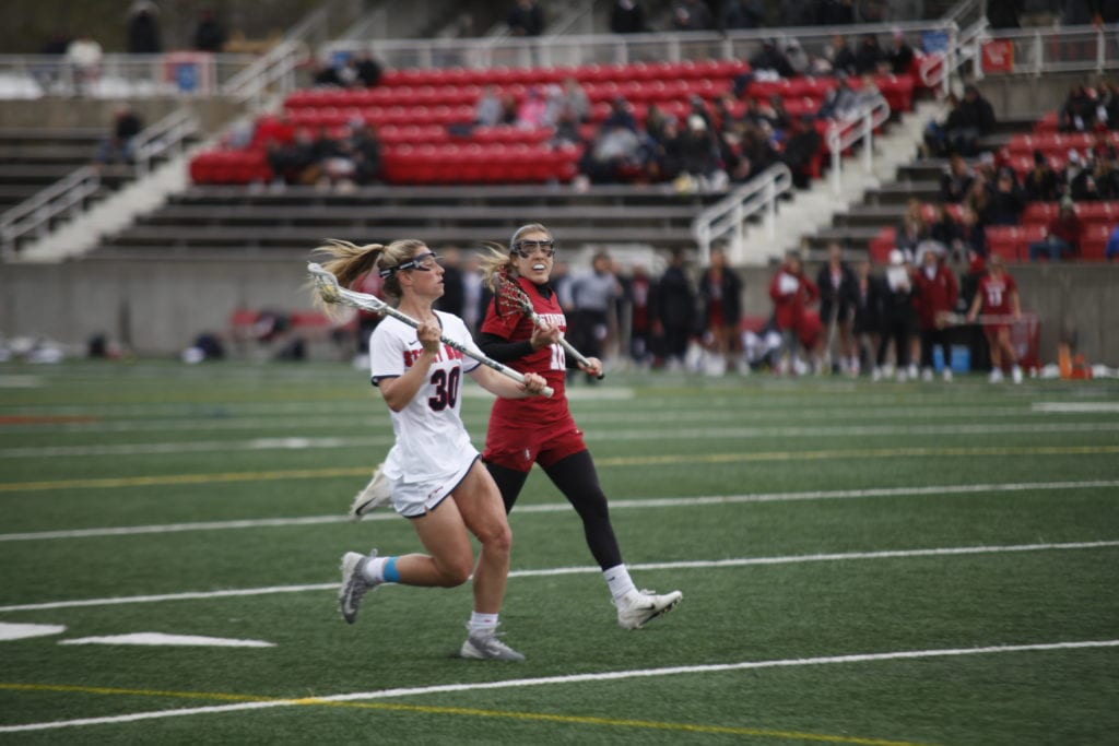 Kennedy during a game against Stanford on Sunday, March 3. She had a career-high of seven goals against Albany on April 12. EMMA HARRIS/THE STATESMAN