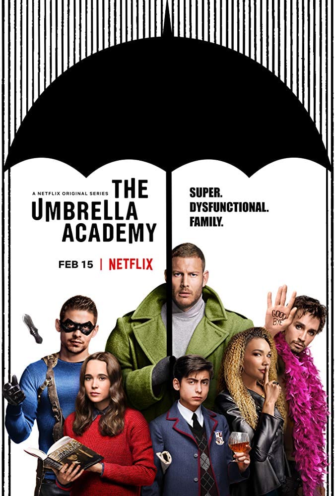 The Netflix poster for The Umbrella Academy. It is based on the comic book series written by the lead singer of My Chemical Romance Gerard Way. PUBLIC DOMAIN