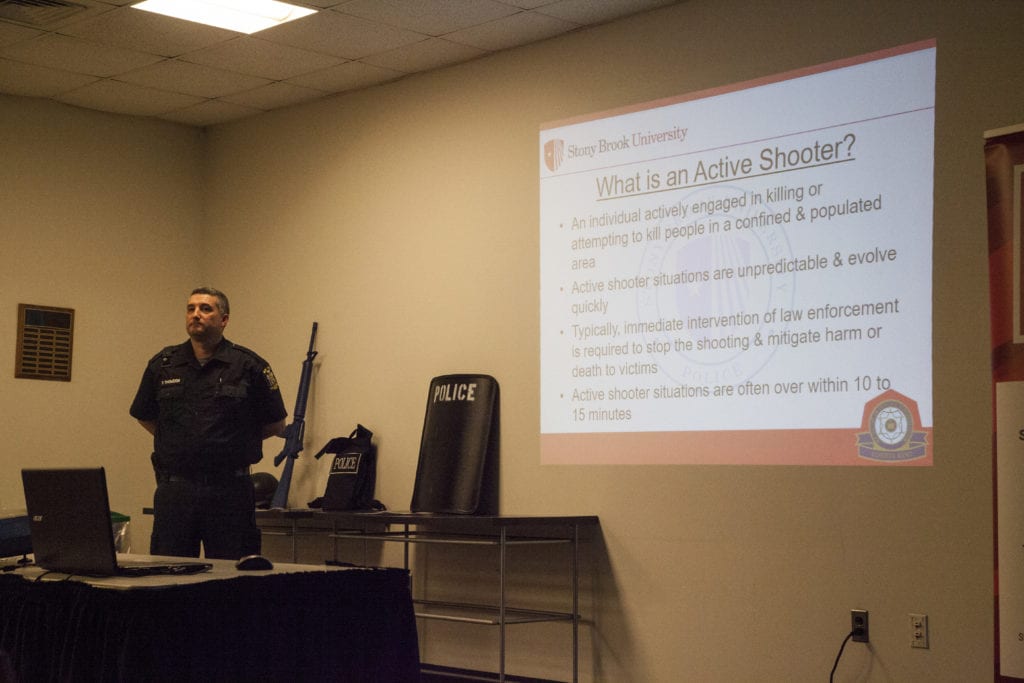 Active shooter training on Thursday, April 4 in Roth Cafe. MIKE ADAMS/THE STATESMAN