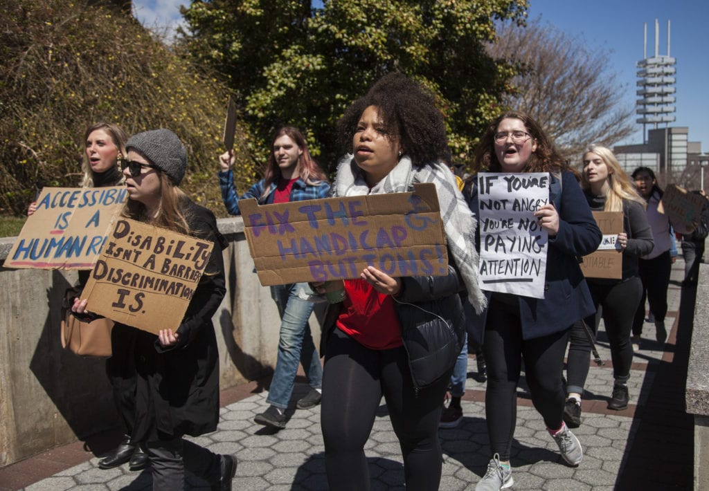 Demonstrators march on campus in the Disability March Protest on April 10, 2019. EMMA HARRIS/THE STATESMAN