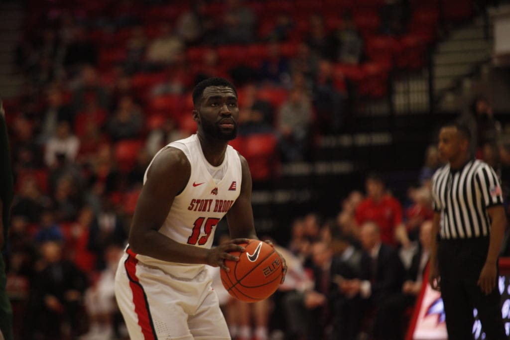 Forward Akwasi Yeboah in a game against Binghampton on March 9, 2019. He recently announced his transfer to Rutgers University. EMMA HARRIS/THE STATESMAN