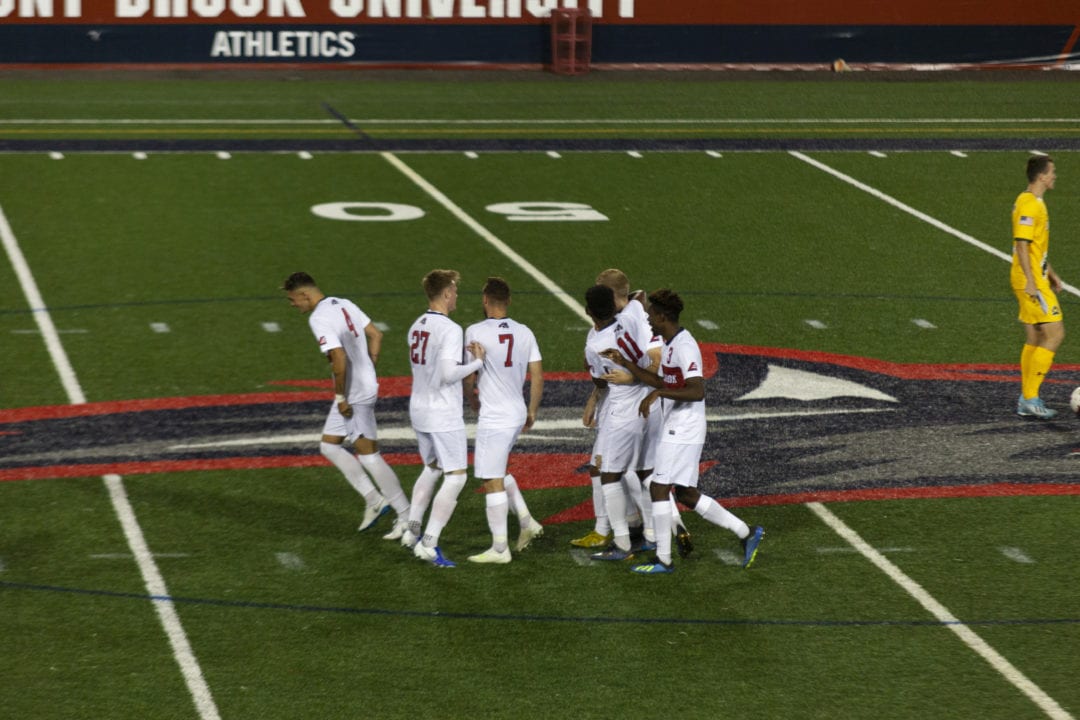 Part of the Stony Brook mens soccer team in a game against Siena. BERNARD SANCHEZ/THE STATESMAN