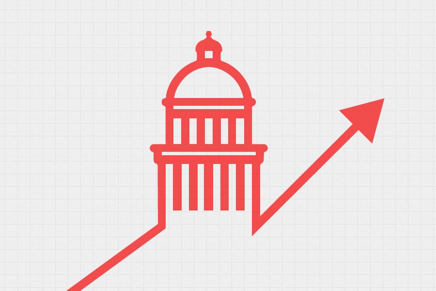 A graphic of an increasing line with the rotunda of the U.S. Capital. GO DIGITAL/FLICKR VIA CC BY SA 2.0
