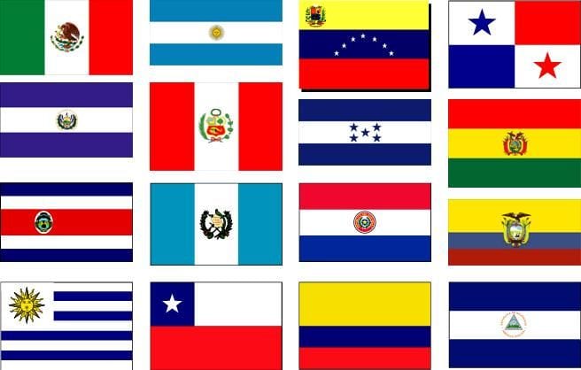 Collage of flags of hispanic nations. PUBLIC DOMAIN