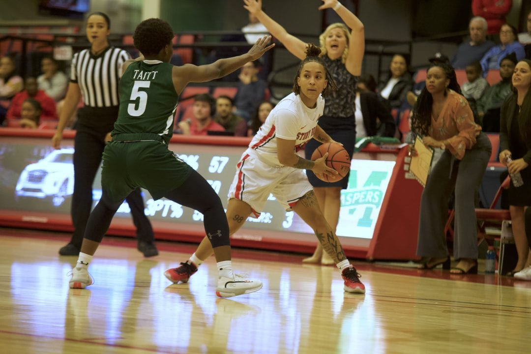 Hillaire with the ball during the Stony Brook womens basketball home opener on Nov. 8. SARA RUBERG/THE STATESMAN
