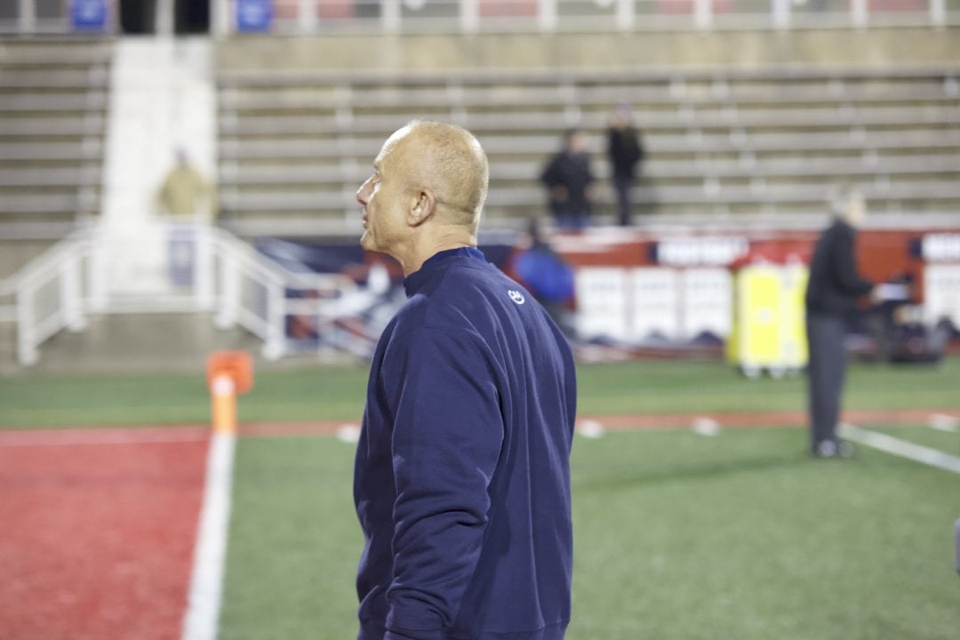 Stony Brook Football Head Coach Chuck Priore walks off the field at Kenneth P. LaValle Stadium after the last game of the season on Nov. 23. EMMA HARRIS/THE STATESMAN