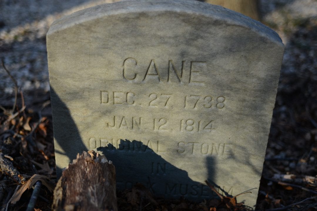 Suffolk Museum left a marker to honor Canes grave after removing the original tombstone in 1949.