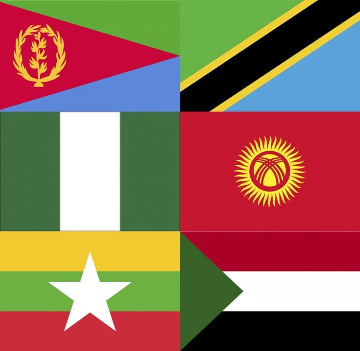 Flags of the six countries PUBLIC DOMAIN