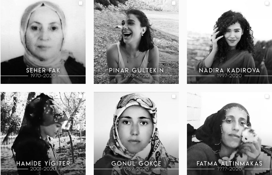 A thread of posts of Turkish women who were murdered by men. The posts aim to highlight the femicide rates in Turkey. STOPFEMICIDES/INSTAGRAM