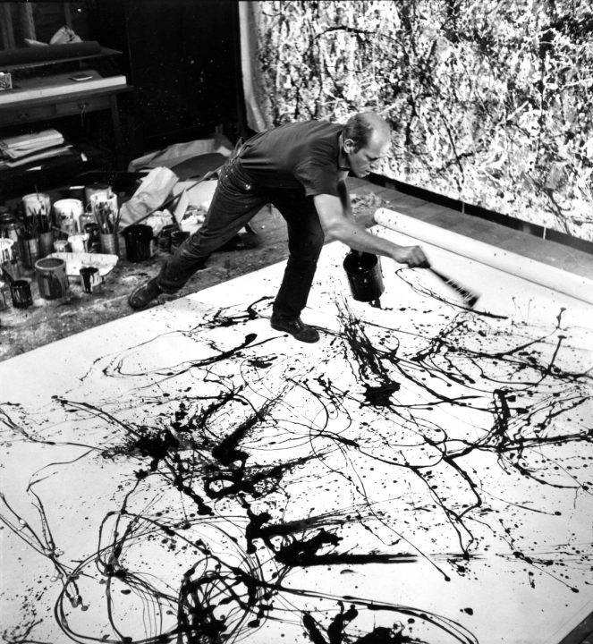 Jackson Pollock painting Autumn Rhythm: Number 30, 1950. Photograph by Hans Namuth. © ESTATE OF HANS NAMUTH PHOTO COURTESY POLLOCK-KRASNER HOUSE AND STUDY CENTER