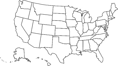 A map of the United States of America. PUBLIC DOMAIN
