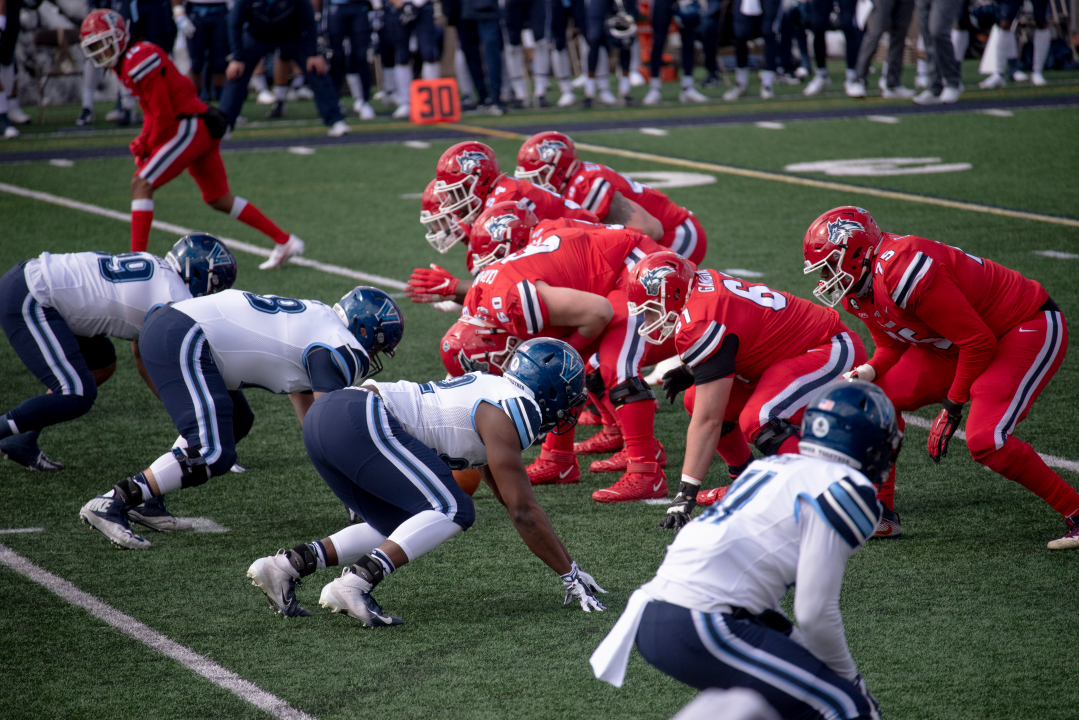 The Stony Brook football team in a game against Villanova on March 7. The team lost 16-13. KATHERINE PROCACCI/THE STATESMAN