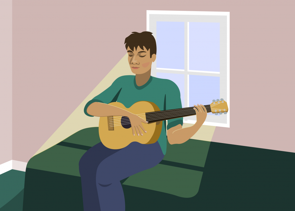 An illustration of a person playing the guitar. WILL SHEWAN/THE STATESMAN