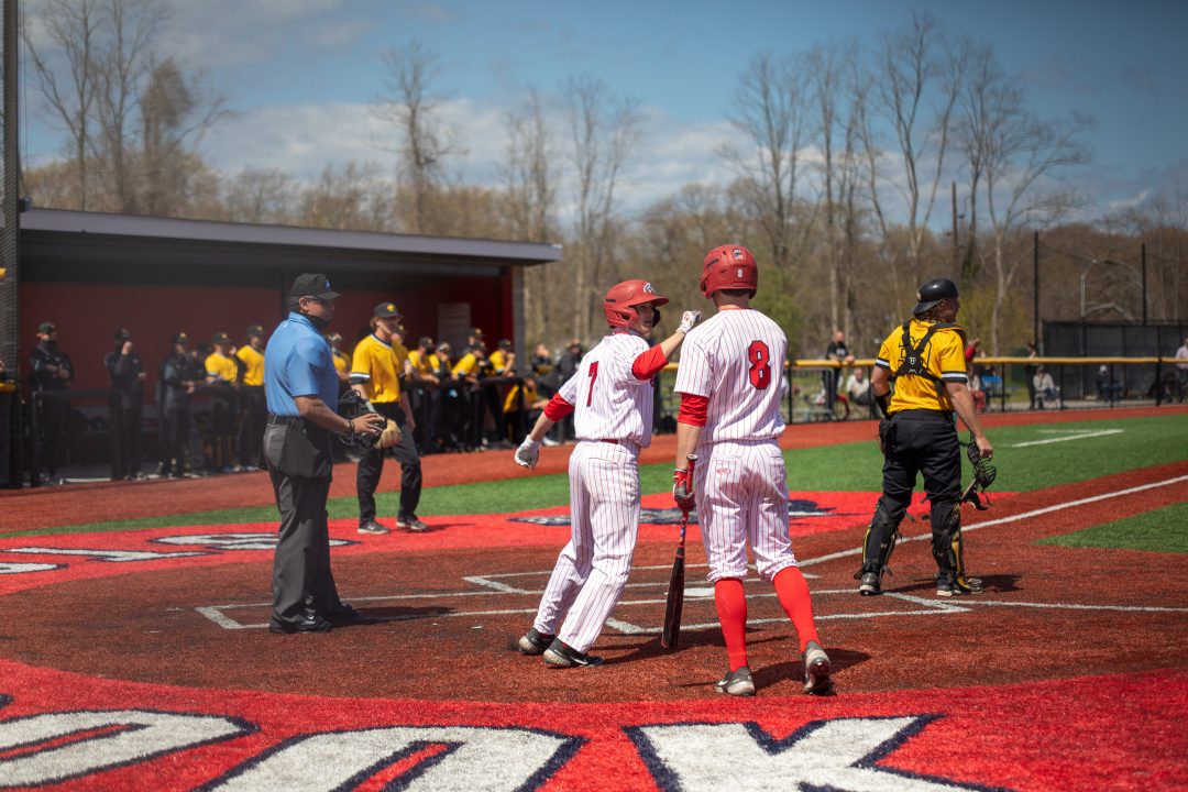Durkan and Fox in a game against UMBC on April 17. ETHAN TAM/THE STATESMAN