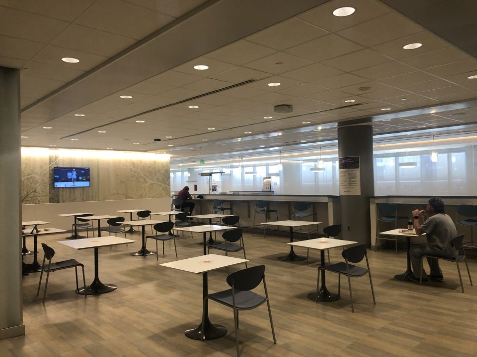 The dining area outside of the Stony Brook University Hospital dining hall. Michael West is the director of dining services at the hospital. CAMRON WANG/THE STATESMAN