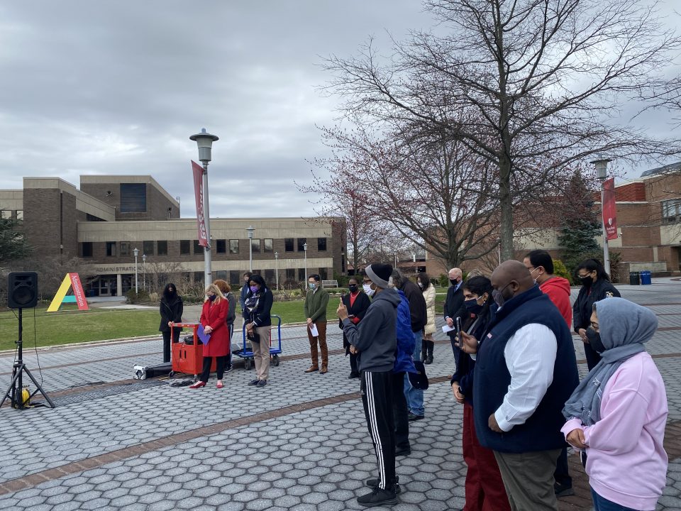 An Anti-Asian violence vigil in April 2021 on Stony Brook University campus.  JOCELYN CRUZ/THE STATESMAN