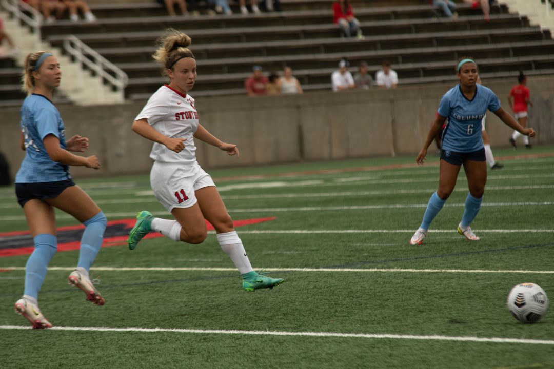 Graduate forward Alyssa Francese, in a game against Columbia on August 29. Francese made the winning goal.
KAT PROCACC/THE STATESMAN 