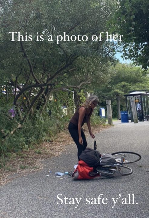 Unidentified woman with bike at Stony Brook LIRR attacks Stony Brook University student. PHOTO COURTESY OF Chaehyun Ko