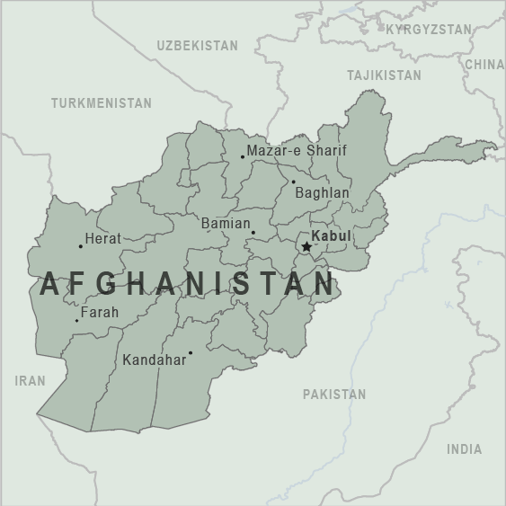 A map of Afghanistan.  PUBLIC DOMAIN CDC.GOV 