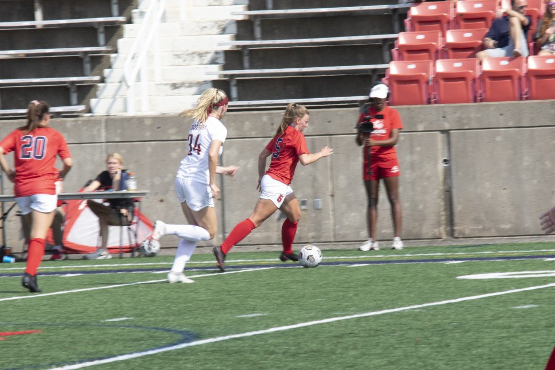 Catharina Von Drigalski playing in the game against St. Josephs on Sept. 12. Drigalski scored her first goal of her career during the game with seven seconds left of overtime. KATHERINE PROCACCI/THE STATESMAN