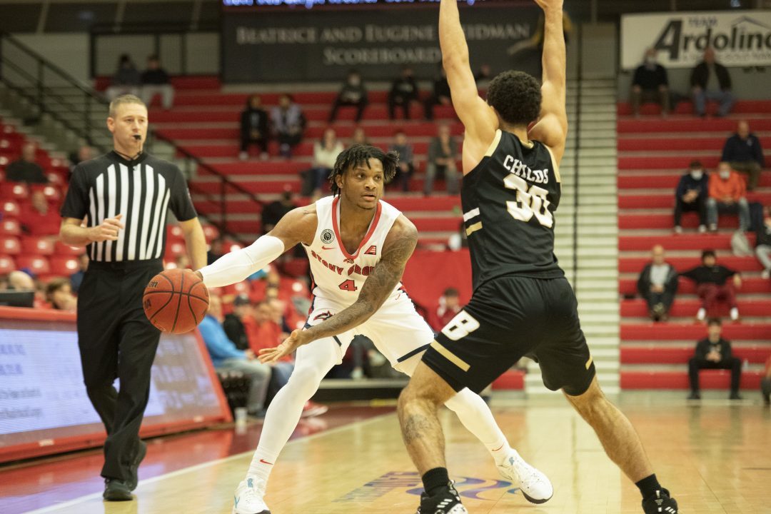 Redshirt junior guard Tykei Greene in the game against Bryant on Dec. 11. ETHAN TAM/THE STATESMAN