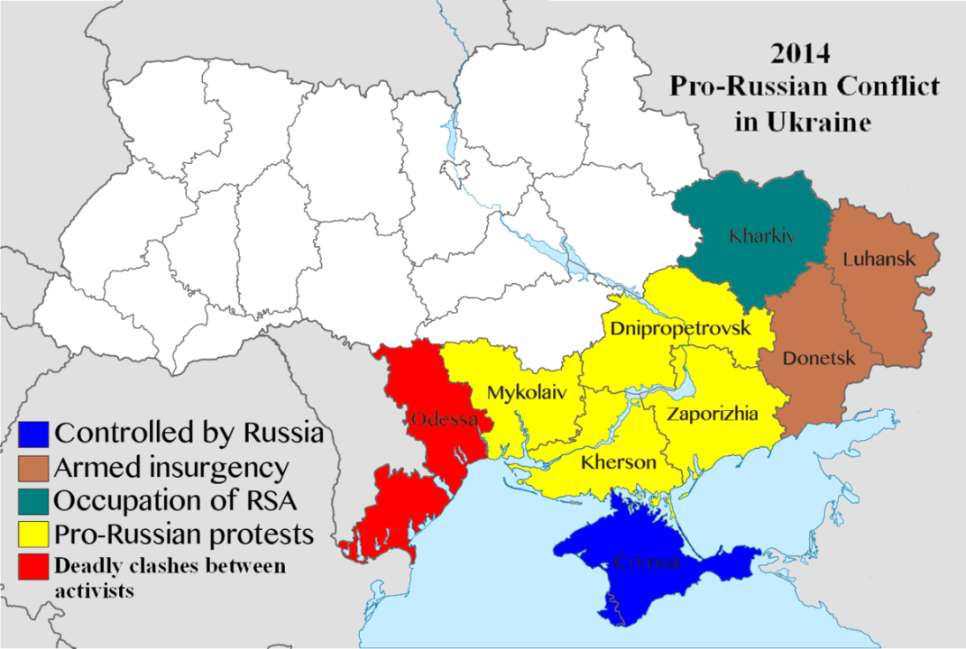 A map of the 2014 Ukrainian ethnic conflict.MONDOLKIRI1/CC BY-SA 3.0
