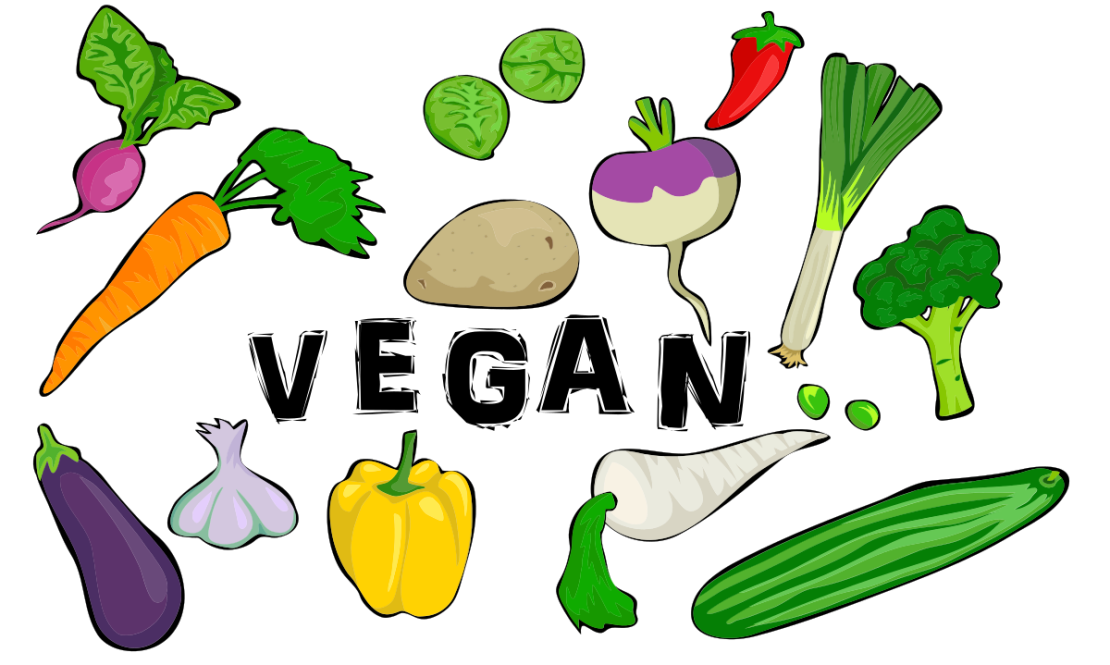 A graphic with vegetables suitable to consume for those following the vegan diet. J4P4N BY CC0