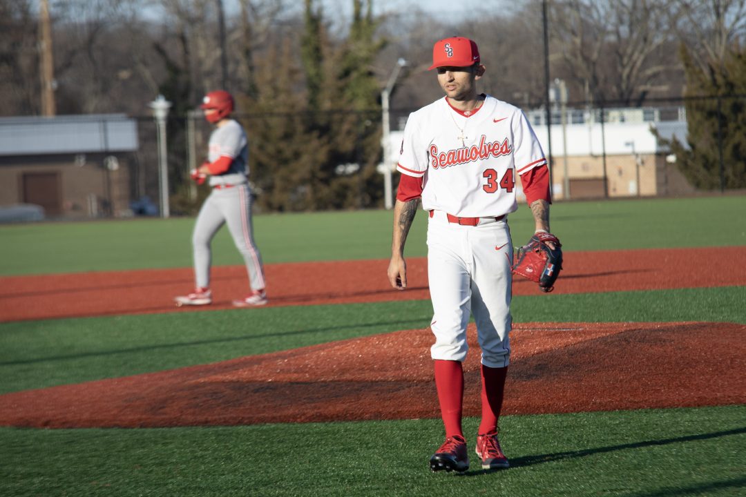 Pitcher Kyle Johnson during the game against Sacred Heart on Mar 2nd 2022. The Seawolves pulled themselves out of a four-game losing streak scoring 9-1 against Iona on March 17th 2022. KAT PROCACCI/THE STATESMAN