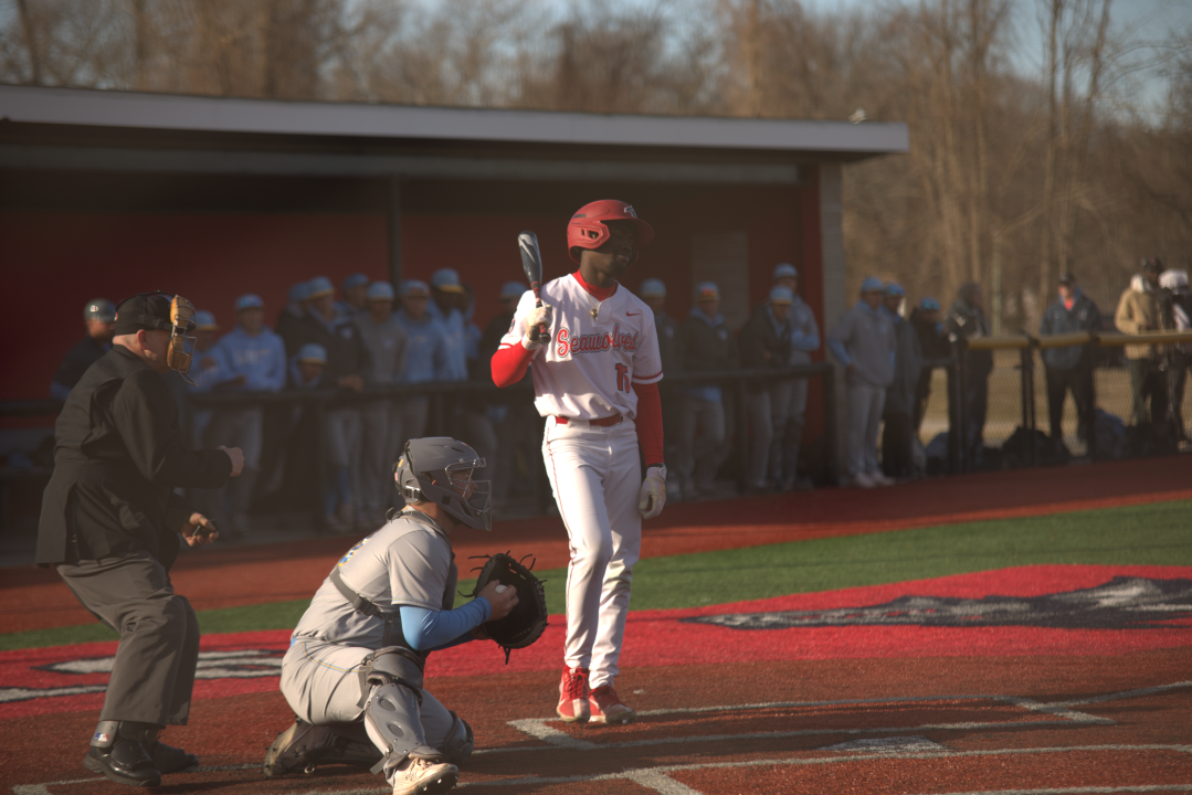 Outfielder Idris Carter at home base in the game against LIU on Mar. 8. ETHAN TAM/THE STATESMAN