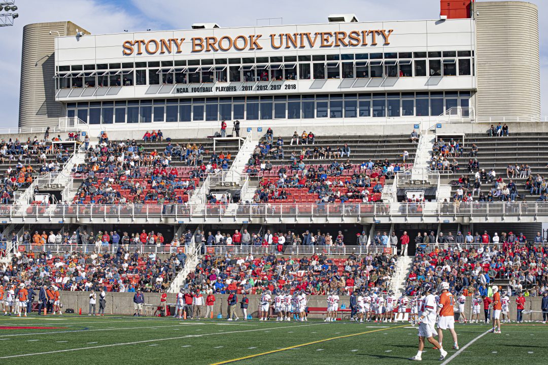 The crowd at Kenneth P. LaValle Stadium for Stony Brooks mens lacrosse game against Syracuse on March 19. The game was better attended than any Stony Brook mens basketball game this past year. ETHAN TAM/THE STATESMAN