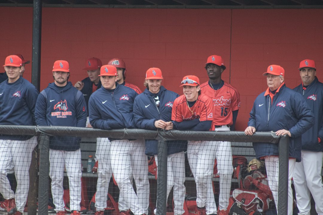 The Stony Brook Baseball team resting up in the dugout during the game against Iona on March 30th. Despite their many pitcher substitutions, the Seawolves won their games against Hartford on April 1st. RAYMOND WILSON/THE STATESMAN