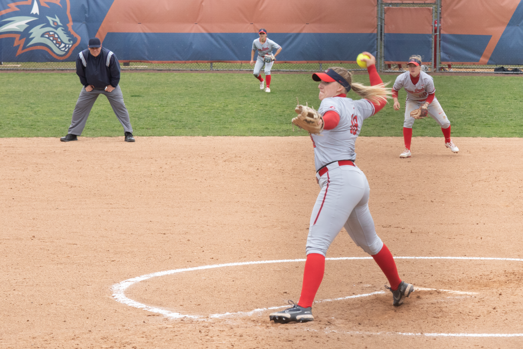 Pitcher Dawn Bodrug in the game against Sacred Heart on March 31. KAT PROCACCI/THE STATESMAN