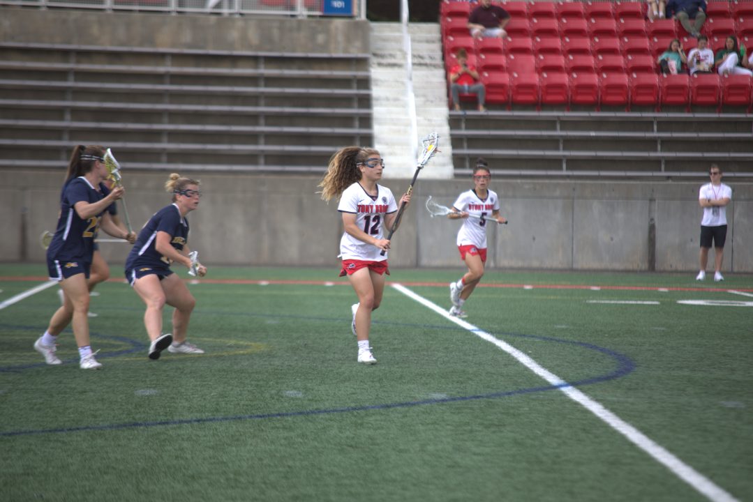 Midfielder Ellie Masera in the first round of the NCAA Tournament against Drexel. Masera scored two goals against UNC in the finals, but Stony Brook fell 8-5. ETHAN TAM/THE STATESMAN