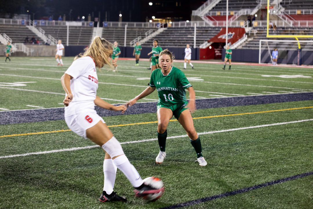 Forward Aneta Sovakova in a game against Manhattan. The Stony Brook woman’s soccer team broke their losing streak with a tie on Thursday night. 