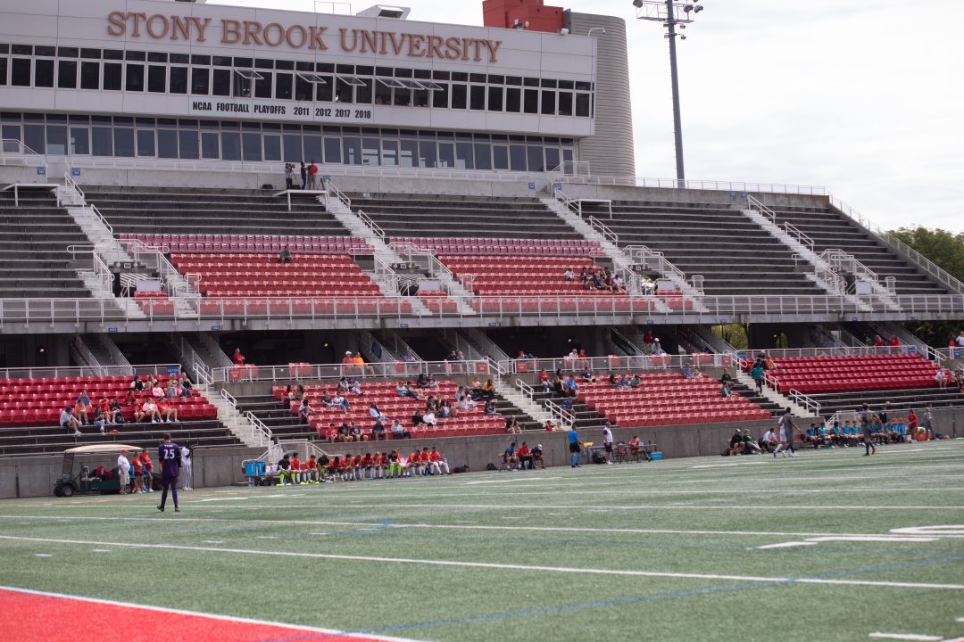 Empty seats at the Kenneth Laville Stadium during the Mens Soccer game against William & Mary on Sept. 18. Stony Brook Athletics has developed and launched a new app to bring fans back into the stands. CAMRON WANG/THE STATESMAN