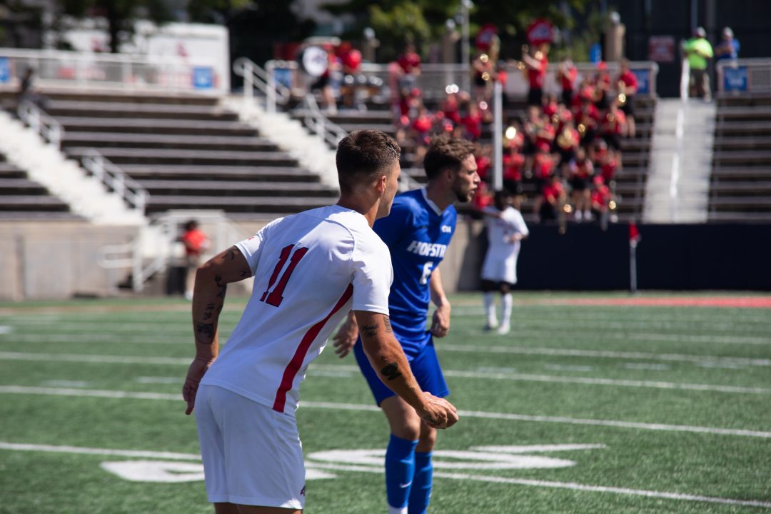 The Stony Brook mens soccer team playing against Hofstra. A member of the team was charged with drunken driving this weekend. FRANCESCA MEVS/THE STATESMAN