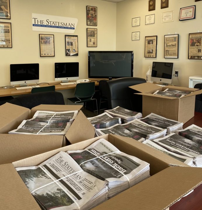 Stacks of the newly printed Back on Campus Special Issue in The Statesmans office. This year, The Statesman will be be bringing special issues back to print.