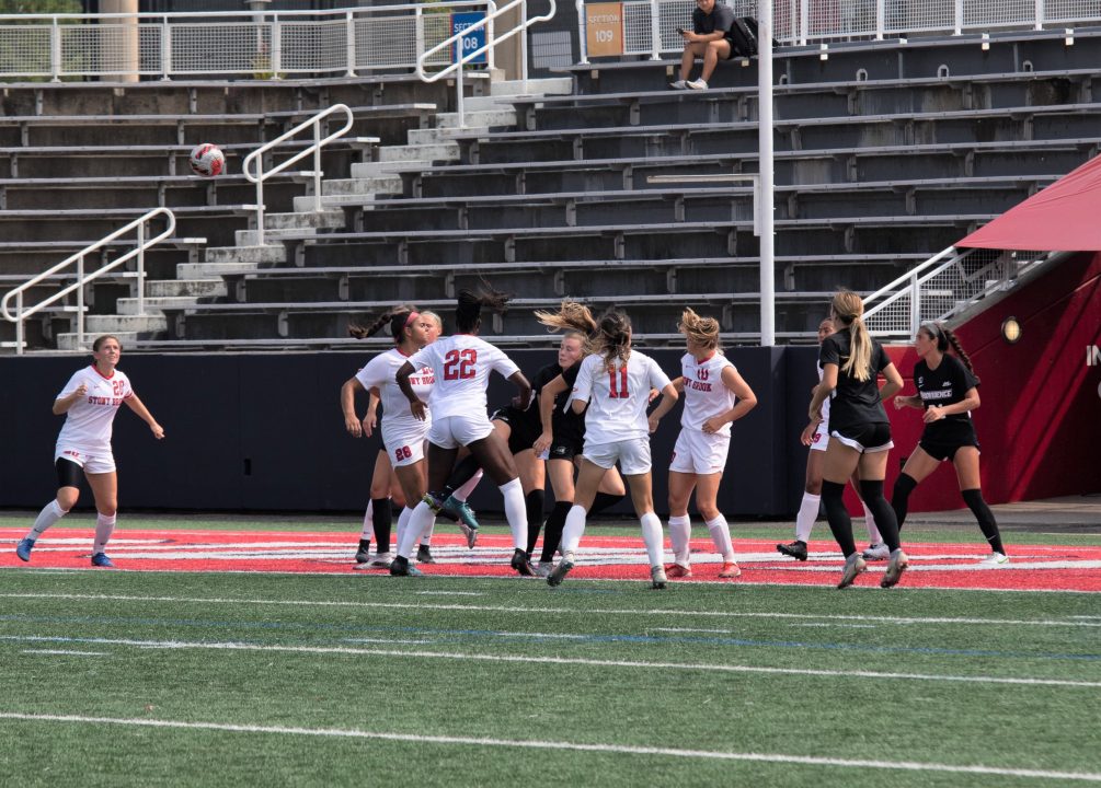 A group of players celebrate a goal for the Stony Brook womens soccer team in the game against Sept. 4. The Seawolves are currently in the non-conference part of the schedule, and they are off to a respectable start. KAYLA GOMEZ-MOLANO/THE STATESMAN