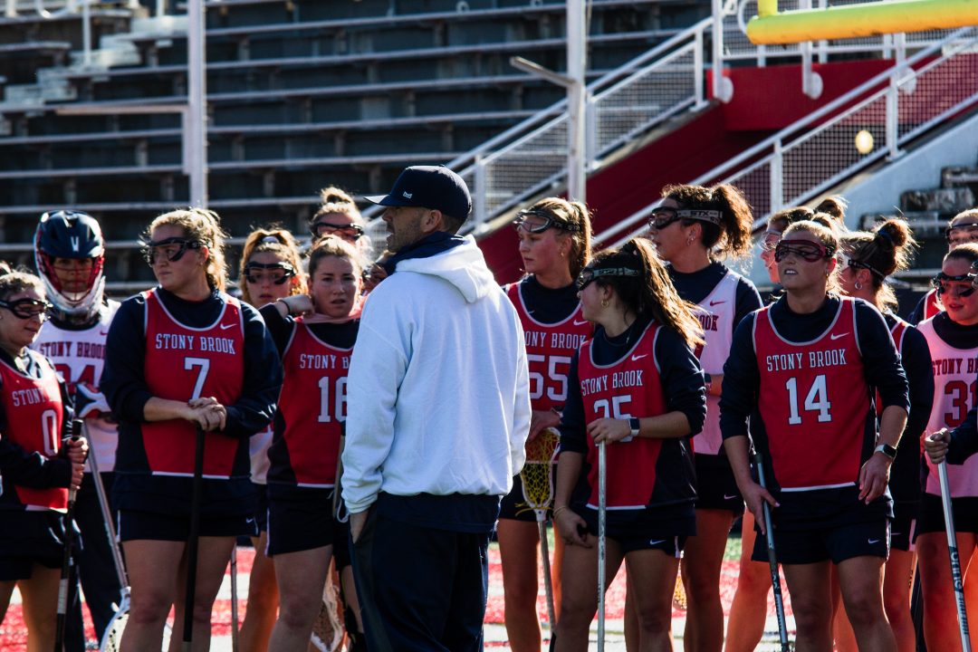 Stony Brook womens lacrosse head coach Joe Spallina leading his team during a practice on Jan. 30. The Seawolves look to continue their dominance in the CAA. CAMRON WANG/THE STATESMAN